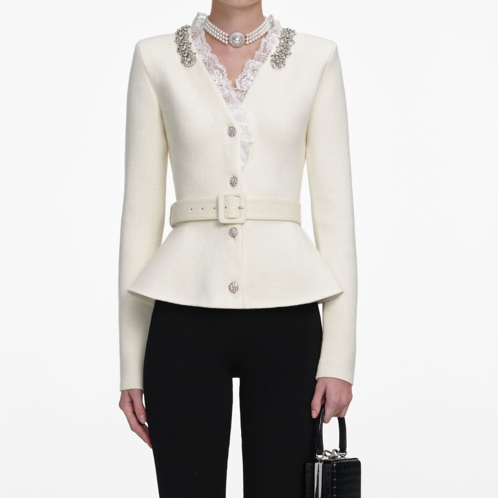 Self-portrait Cream Crystal Trim Cardigan